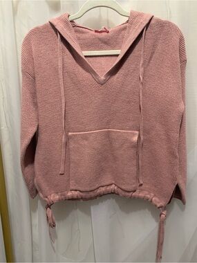 Pink Lily Drawstring Waist Knit Hoodie